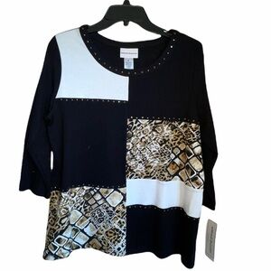 NWT- Alfred Dunner Travel Light Multi Color Block Top. Size Med